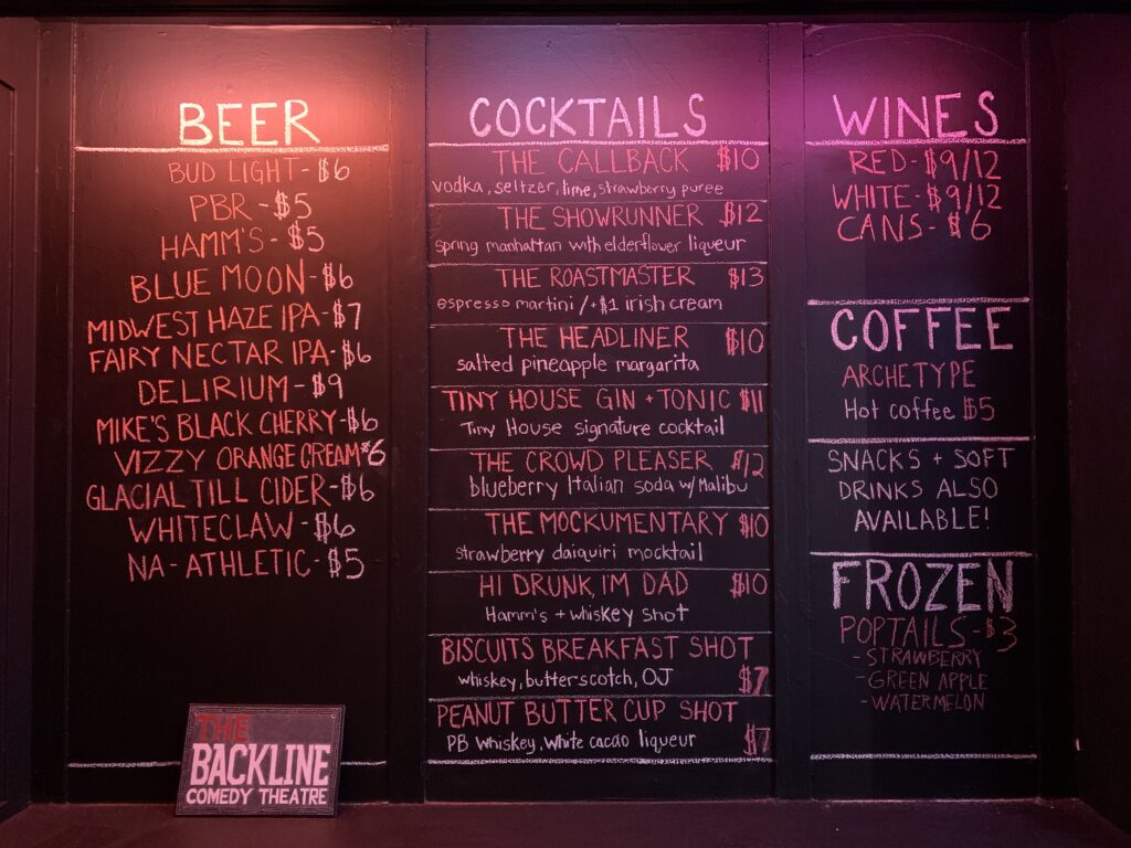 Bar menu